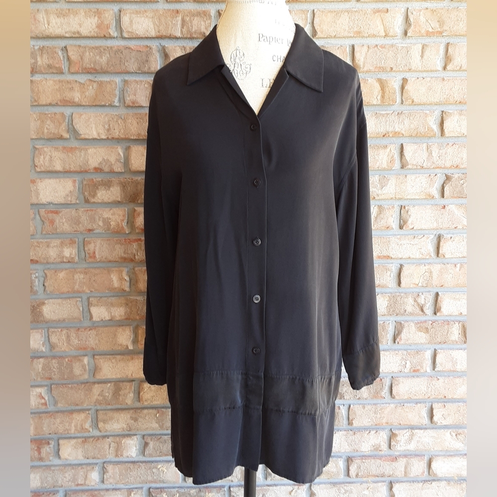 Dana B. And Karen Black 100% Silk Button-Up Lagenlook Tunic Top